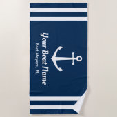Nautical Navy Blue Custom Boat Name Strandlaken (Voorkant)