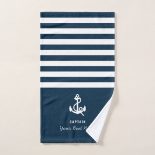 Nautical Navy Blue Custom Boot Naam gestreept Handdoek