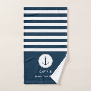 Nautical Navy Blue Custom Boot Naam gestreept Handdoek