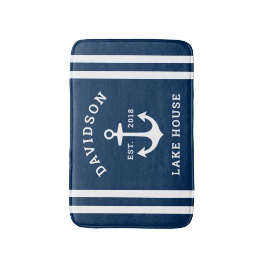 Nautical Navy Blue Custom Family Lake House Badmat (Voorkant Verticaal)