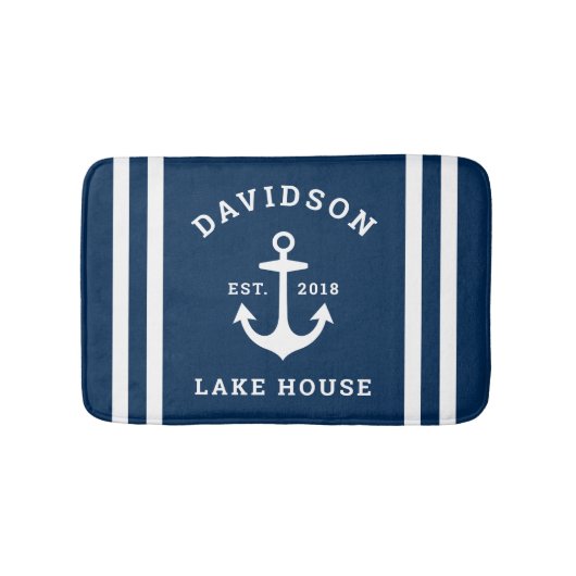 Nautical Navy Blue Custom Family Lake House Badmat (Voorkant)