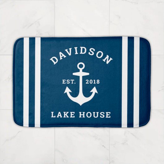 Nautical Navy Blue Custom Family Lake House Badmat