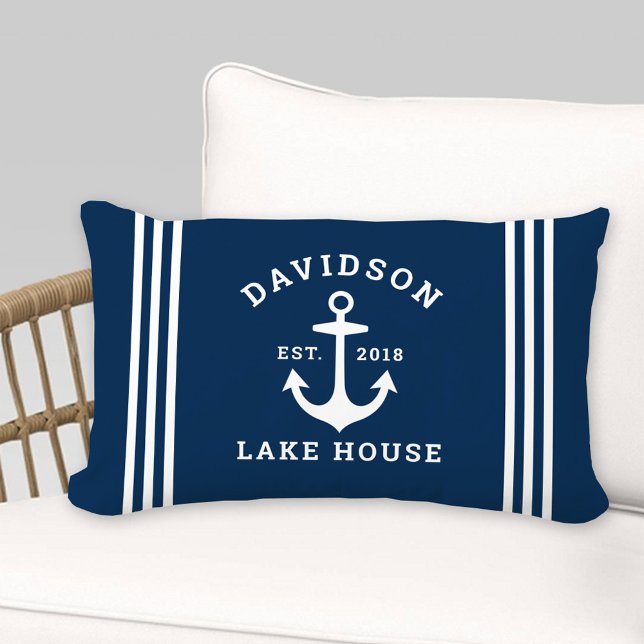 Nautical Navy Blue Custom Family Lake House Buitenkussen (Creator heeft geüpload)