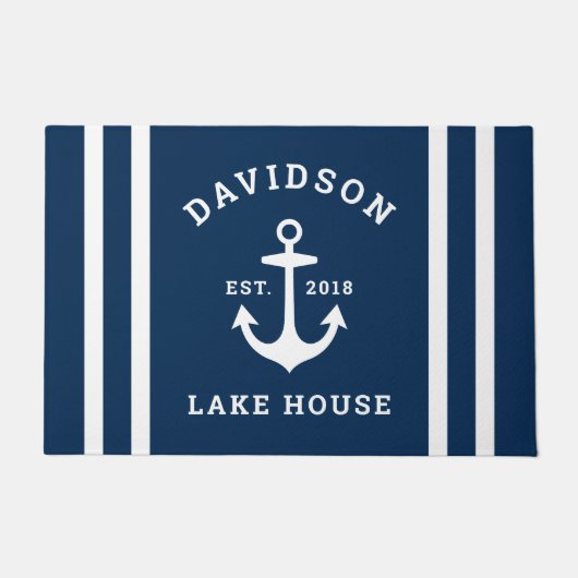 Nautical Navy Blue Custom Family Lake House Deurmat (Voorkant)