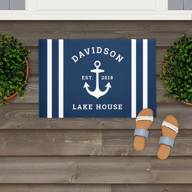 Nautical Navy Blue Custom Family Lake House Deurmat (Creator heeft geüpload)