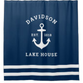 Nautical Navy Blue Custom Family Lake House Douchegordijn (Voorkant)