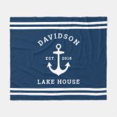 Nautical Navy Blue Custom Family Lake House Fleece Deken (Voorkant (Horizontaal))