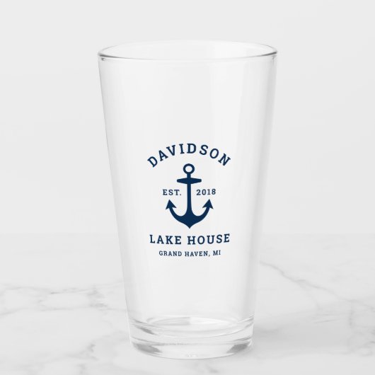 Nautical Navy Blue Custom Family Lake House Glas (Voorkant)