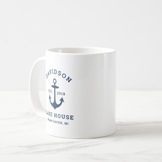 Nautical Navy Blue Custom Family Lake House Koffiemok (Voorkant links)