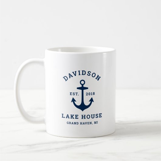 Nautical Navy Blue Custom Family Lake House Koffiemok (Links)