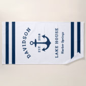 Nautical Navy Blue Custom Family Lake House Strandlaken (Voorkant)