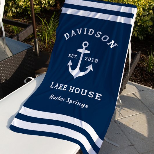 Nautical Navy Blue Custom Family Lake House Strandlaken