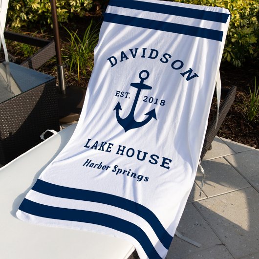 Nautical Navy Blue Custom Family Lake House Strandlaken