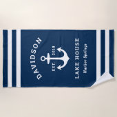 Nautical Navy Blue Custom Family Lake House Strandlaken (Voorkant)