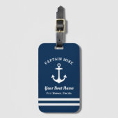 Nautical Navy Blue Custom Kapitein Boat Name Bagagelabel (Voorkant (verticaal))