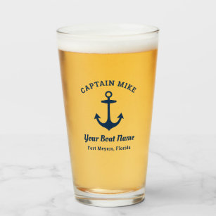 Nautical Navy Blue Custom Kapitein Boat Name Glas