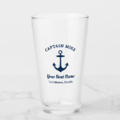 Nautical Navy Blue Custom Kapitein Boat Name Glas (Voorkant)