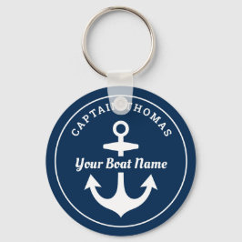 Nautical Navy Blue Custom Kapitein Boat Name Sleutelhanger