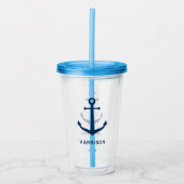 Nautical Navy Blue Custom Name Boat Anchor Acryl Drinkbeker (Voorkant)