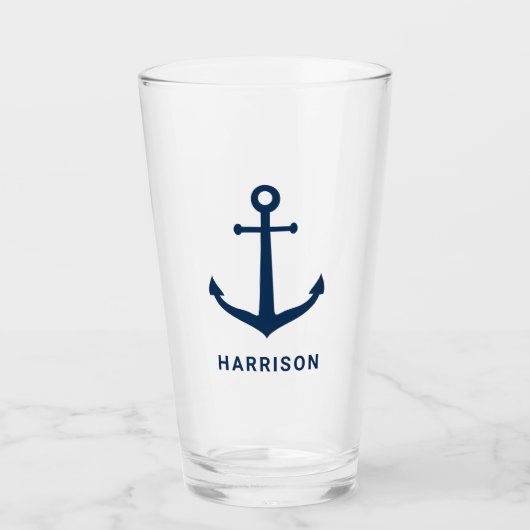 Nautical Navy Blue Custom Name Boat Anchor Glas (Voorkant)