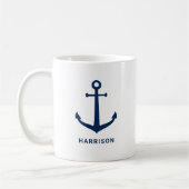 Nautical Navy Blue Custom Name Boat Anchor Koffiemok (Links)