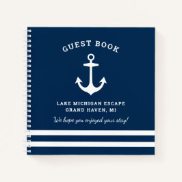 Nautical Navy Blue Custom Vacation Home Guestbook Notitieboek