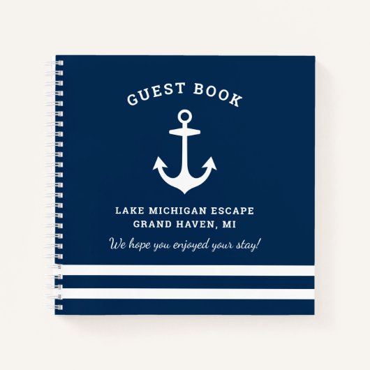 Nautical Navy Blue Custom Vacation Home Guestbook Notitieboek (Voorkant)