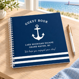 Nautical Navy Blue Custom Vacation Home Guestbook Notitieboek
