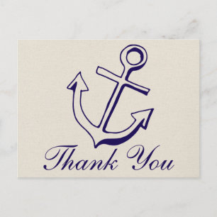 Nautical Navy Blue Dank je Anchor Tan Wedding Briefkaart