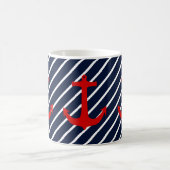 Nautical Navy Blue Diagonal Stripe Red Anchor Koffiemok (Center)