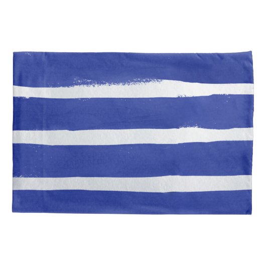 Nautical Navy Blue Distress Striped Waterverf Kussensloop (Achterkant-Links)