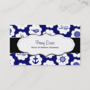 Nautical Navy Blue Double Sided Visitekaartjes