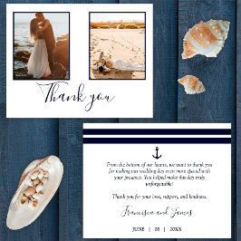 Nautical Navy Blue Elegant Anchor Wedding Photo Bedankkaart