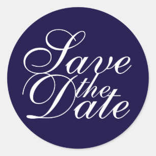 Nautical Navy Blue Elegant Wedding Save the Date Ronde Sticker