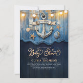 Nautical Navy Blue en Gold Anchor Baby shower Kaart (Voorkant)