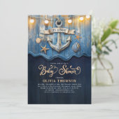 Nautical Navy Blue en Gold Anchor Baby shower Kaart (Staand voorkant)