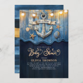 Nautical Navy Blue en Gold Anchor Baby shower Kaart (Voorkant / Achterkant)