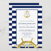Nautical Navy Blue en Gold Anchor Wedding Kaart (Voorkant / Achterkant)