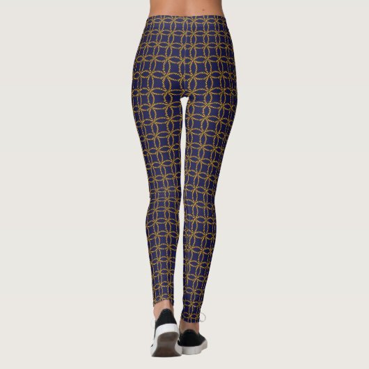 Nautical Navy Blue en Gold Rope gevlekt Leggings (Achterkant)