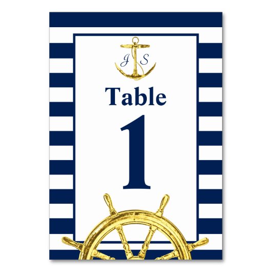 Nautical Navy Blue en Gold Wedding Kaart (Voorkant)