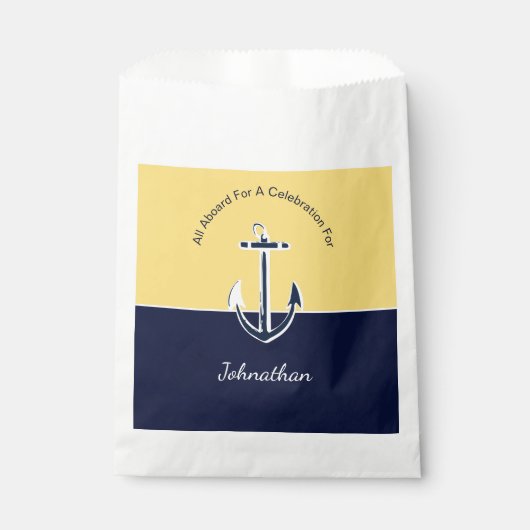 Nautical Navy Blue en mosterd geel anker partij Bedankzakje (Voorkant)