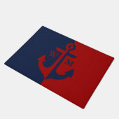 Nautical Navy Blue en Red Anchor Monogram Deurmat (Schuin)