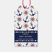 Nautical Navy Blue en red Anchor rudder patroon Cadeaulabel (Voorkant)