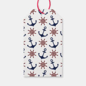 Nautical Navy Blue en red Anchor rudder patroon Cadeaulabel (Achterkant)