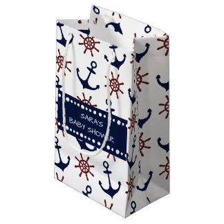 Nautical Navy Blue en red Anchor rudder patroon Klein Cadeauzakje