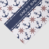 Nautical Navy Blue en red Anchor rudder patroon Tissuepapier (Detail)