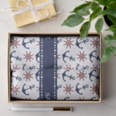 Nautical Navy Blue en red Anchor rudder patroon Tissuepapier (Geschenk)