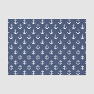 Nautical Navy Blue en White Anchor Pattern Tissuepapier