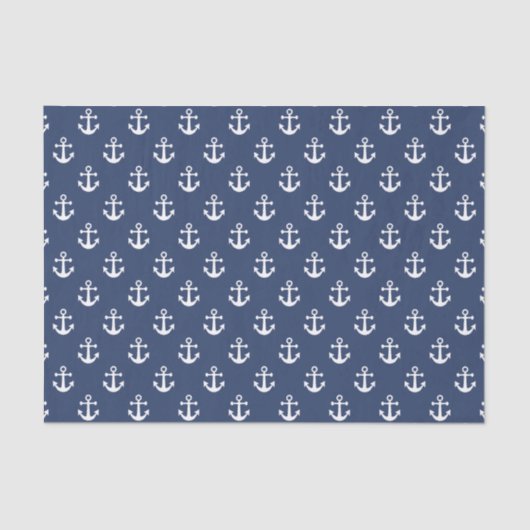 Nautical Navy Blue en White Anchor Pattern Tissuepapier (Voorkant)