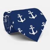 Nautical Navy Blue en White Anchors Stropdas (Opgerold)